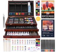 KIMIGO Maletin Pinturas para Niños,Set de Pintura,Caja de Madera Delux y Kit de Dibujo con Lápices de Colores,Pinturas de Acuarela,Crayones,Lápices HB,Pincel,Pastel y Más Ideal para Principiantes