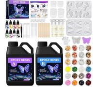 KIMIGO Resina Epoxi Transparente 1020ml - Kit de Fabricación de Joyas y Manualidades Con Lentejuelas - Para Bricolaje, Artesanía, Llavero