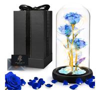 KIMIGO Rosa Eterna,Kit de Rosas,Kit de Rosas Eternas Azules de La Bella y La Bestia,Luces LED y 1 Tarjeta,Regalo Sorpresa para Boda Aniversario Día de la Madre Cumpleaños Día de San Valentín