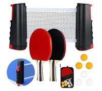 KIMIGO Set de Ping Pong: 2 Raquetas, 6 Pelotas, Red Retráctil y Bolsa de Transporte - Portátil Para Principiantes y Expertos, Ideal Para Juegos en Interiores y Exteriores