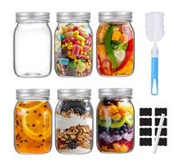 KIMIGO Tarros de Cristal con Tapa - 500ml Mason Jars Frascos De Vidrio Con Tapa de Pack de 6,Tarros de Cristal Herméticos para Mermelada Avena Alimentos en Escabeche - Incluye etiquetas y esponja