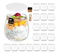 KIMIGO Tarros de Yogur Transparentes con Tapa de 200 ml (Pack de 20) - Tarros de yogur con tapa, para pudding-yogur, tarros de cristal para conservas de tulipanes, mermeladas, jaleas, miel, postres