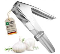 KIMIJO® Prensa de ajo de acero inoxidable. Prensa de ajos robusta y ergonómica para prensar sin esfuerzo. Apto para lavavajillas e inoxidable. Perfecto para ajo fresco y jengibre