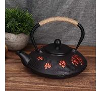 KIMISS 0.9L Red Oriental Cherry Patrón de Hierro Fundido Tetera con de cobre: hervidor Elegante para Amantes del té, Decoración del Hogar y Coleccionables
