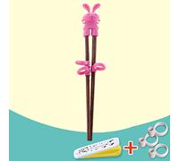 KIMISS 1 par de Palillos de Madera: Diseño de Dibujos Animados de Entrenamiento de Aprendizaje Fácil para, sin BPA, Seguro y Ajustable para el Crecimiento de Las Manos (Rosado Azul)