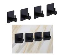 KIMISS 4 Ganchos Adhesivos Fuertes para Ropa - Gancho de Pared Cuadrado Negro de Acero Inoxidable 304 Premium para Abrigos, Sombreros, Toallas, Paraguas y Más