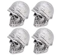 KIMISS 4 Tapas de Válvula de Neumático Estilo Calavera - Tapas Universales Antioxidantes para Coches, Camiones, Bicicletas y Motocicletas - Diseño Inoxidable con Sello Hermético (Silver)