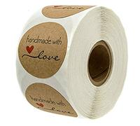 KIMISS 500 Piezas Hechas a Mano con Calcomanías de amor: Etiquetas de Papel Kraft Redondas para Regalos, Bodas, Fiestas y Decoración del Hogar (Como se muestra)
