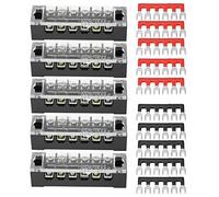KIMISS Bloque de terminales de tornillo 6 posiciones, para conexiones eléctricas, 600V 15A doble, 5 unidades, tira de barrera preaislada, strip terminal