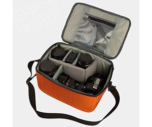 KIMISS Bolsa Impermeable para Lentes de Cámara y Cámaras sin Espejo, Funda Protectora de Gran Capacidad con Correas Ajustables y Divisores de Inserción (Sección Horizontal Naranja)