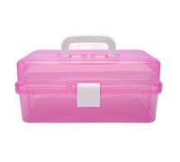 KIMISS Caja de Almacenamiento Portátil de 3 Capas - Organizador de Mano Transparente para Materiales de Arte, Manualidades y Cosméticos - Estuche de Almacenamiento Multiusos (Rojo)