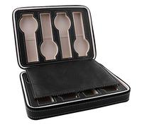 KIMISS Caja de Reloj de Cuero PU de 8 Rejillas con Cierre, Relojes de Estuche de Viaje, Almacenamiento de Exhibición Portátil en Negro