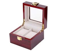 KIMISS Caja Expositora de Relojes de Madera de 2 Rejillas con Ventana Transparente, Elegante Caja de Almacenamiento de Relojes de Madera Roja para una Organización Elegante