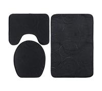 KIMISS Conjunto de Alfombrillas de Baño de 3 Pcs Suave y Absorbente: Cubierta de Tapa de Inodoro en Relieve, Alfombras de Piso sin Deslizamiento y Alfombras Laterales de la Bañera - Poliéster (Black)