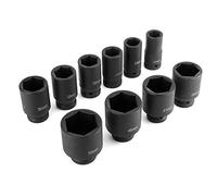 KIMISS Conjunto de Zócalo de Impacto Profundo de 10 Piezas de 10 Piezas 3/4 Pulgadas de 6 Puntos-Kit de Herramientas de Reparación de Autos de Acero de Chrome-molibdeno 22-50 Mm con Caja de