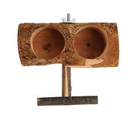 KIMISS Cuenco de Agua para Pájaros de Acero Inoxidable con Soporte de Abrazadera + Vasos de Madera para Comedero de Jaula de Loro, Plato de Alimentación de Doble Cuenco Natural con Palo + Vasos para