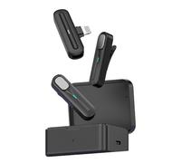KIMISS de Micrófono Lavalier Inalámbrico-2,4 GHz con Alcance de 20 M, Reducción de Ruido, 2 Transmisores + Carga, Compatible con & (Salida Digital relámpago iOS)