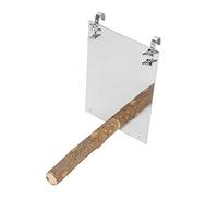 KIMISS Espejo de Madera para Percha de Pájaros con Varilla de Madera, Accesorio para Jaula de Pájaros, Espejo de Acero Inoxidable para Loros, Suministros para Mascotas//Juguetes