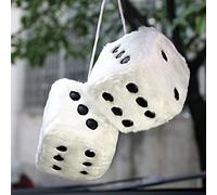 KIMISS Fuzzy Dice Vintage, Colgante de Coche, Dados de Felpa, Dados, Espejo Retrovisor para Automóviles, Decoración Colgante (Blanco)