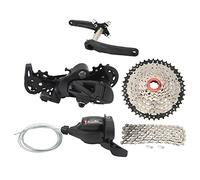 KIMISS Grupo de 8 Velocidades Kit de de Bicicleta con Volante Hueco 42T con Palanca de Cambios, Desviador Trasero y Cadena para Modificación de Bicicletas de Montaña y Carretera (platos y bielas 34T)