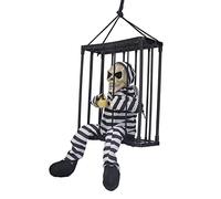 KIMISS Halloween Scary Skull Cage Prisoner con Ojos Brillantes - Sprooky Ghost Prop Gritando ¡Get Me out! - Decoración de la Casa Embrujada con Batería (Fantasma Encapuchado)