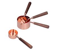 KIMISS Juego de 4 Tazas Medidoras de Oro Rosa y Cucharas Medidoras de Acero Inoxidable para Hornear y Cocinar, Ergonómico de Nogal, Herramientas de Cocina Aptas para Lavavajillas (Juego de 4