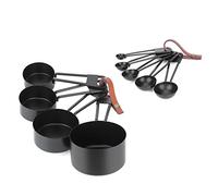 KIMISS Juego de 9 Tazas y Cucharas Medidoras de Acero Inoxidable Negro con Báscula para Hornear y Cocinar, Herramienta Esencial de Cocina para Mediciones de Precisión