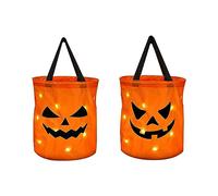 KIMISS Juego de Bolsas LED para Golosinas de Halloween, 2 Cubos Iluminados para Dulces de Calabaza para Truco o Trato