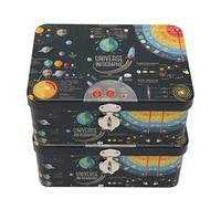 KIMISS Juego de Cajas de Almacenamiento de Hojalata, Caja Rectangular de 2 Piezas con Infografía para Niños, Perfecta para Almacenamiento en el Hogar, Incluye Cerraduras y Llaves