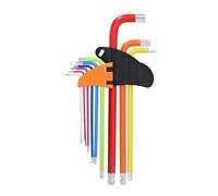 KIMISS Juego de Llaves Allen Métricas - Juego de Llaves de Hexagonal de 9 Piezas Herramientas de Brazo Largo con Extremo de Bola de Acero Al Cromo Vanadio Multicolor de 1,5 a 10 Mm - Herramientas de