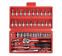 KIMISS Juego de Llaves de Tubo de 46 Piezas, Juego de Trinquete de Accionamiento de 1/4 Pulgadas para Reparación de Automóviles, Herramientas de Acero de Primera Calidad para Mantenimiento