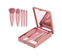 KIMISS Juego de Mini Brochas de Maquillaje de 5 piezas: Brochas Cosméticas de Viaje de Fibra Artificial Suaves Portátiles con Caja de Almacenamiento y Espejo