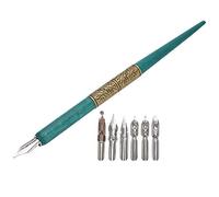 KIMISS Juego de Plumas de Inmersión de Caligrafía Inglesa de Primera Calidad con 6 Puntas para Practicar Escritura Elegante y Regalar (cian)