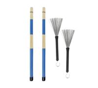 KIMISS Kit de Cepillos de Batería Retráctiles, Juego de Cepillos de bambú de Acero Inoxidable de Metal, Accesorios de Herramientas con Bolsa de Terciopelo para Bateristas y Amantes de la Música