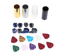 KIMISS Kit de Púas y Accesorios para Guitarra: 10 Púas de Celuloide, 4 Varillas Deslizantes para Guitarra, 8 Dedales, con Caja de Hierro, Juego de Accesorios para con Soportes de la Categoría