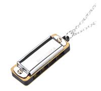 KIMISS Mini Collar de Armónica, Instrumento Musical Portátil, Llavero Musical del Mundo Popular, Juguete Pequeño, 4 Agujeros y 8 Sonidos para Colgante de Plata (SILVER)