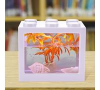 KIMISS Mini Pescado, Pescado, Pequeño Acuario Decorativo Transparente Hidropónico USB LED Lámpara Lech Tank Tank Aquariums Planta Terrario Aquapónico Caja de Peces con Cable y Decoración del (White)