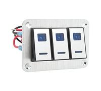 KIMISS Panel de Interruptor Basculante de 3 Entradas, 24V de 12V, 5 Pines, Panel de Interruptor de Encendido y Apagado LED Azul para Coche, RV, Barco, Marino, Precableado, Aleación de