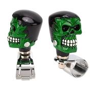 KIMISS Perilla Giratoria para Volante con Forma de Calavera para Automóviles, Camiones, Tractores y Barcos, Manija Eléctrica de Ajuste Universal para un Mejor Control (Pelo Negro Cara Verde)