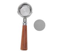 KIMISS Portafiltro sin Fondo de 58 Mm para Máquinas de café Petrus y Gemilai - Acero Inoxidable Premium de 3 Orejas con de Madera Maciza y Pantalla Puck