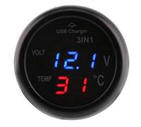 KIMISS Probador de monitor de temperatura de voltaje digital, carro, camión, 3 en 1, pantalla LED doble, voltímetro, termómetro, encendedor de cigarrillos, cargador de coche USB (Azul + rojo)
