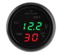 KIMISS Probador de monitor de temperatura de voltaje digital, carro, camión, 3 en 1, pantalla LED doble, voltímetro, termómetro, encendedor de cigarrillos, cargador de coche USB (Verde + rojo)