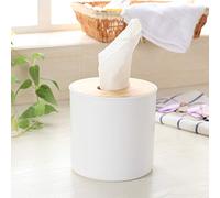 KIMISS Soporte de Cajas de Pañuelos de Plástico Extraíbles de la Cubierta de Madera - Organizador Elegante para el Hogar, la Oficina, el Automóvil y el Restaurante - Diseño Cuadrado (Redondo)