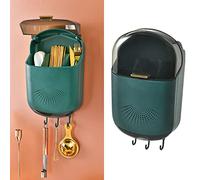 KIMISS Soporte para Palillos Montado en la Pared - Solución de Almacenamiento de Utensilios de Cocina para Organizar y Prevenir el Polvo - Gran Capacidad y Diseño de Drenaje (GREEN)