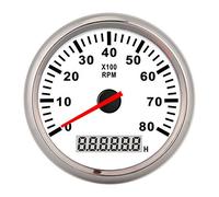 KIMISS tacómetro Digital con Puntero de 85 mm, indicador de luz de Fondo LED Rojo de 8000 RPM, Contador de Horas Marino Impermeable para Barco de Coche de 12 V/24 V(Marco de Plata Esfera Blanca)