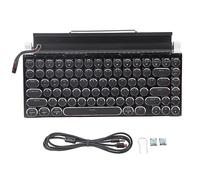 KIMISS Teclado de Máquina de Escribir 83, Teclas Mecánicas Inalámbricas Bluetooth Vintage con Tapa Redonda de Metal Color de Grano de Madera (Negro)