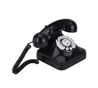KIMISS Teléfono Fijo Retro, WX 3011 Vintage Negro Multifunción Plástico Teléfono con Cable para el Hogar con Dial Cable Nostalgia Botón Antiguo Cableado para Decoración de Oficina