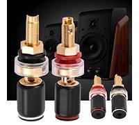 KIMISS Terminal de Altavoz de Poste de Unión, Conexión de Amplificador de Cobre de Soldadura Libre Negro y Rojo para Conector Banana de 4mm, 2 uds.