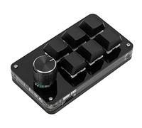 KIMISS USB Mini 6Key, Teclado Mecánico con una Sola Mano, Multifunción, 6 Accesorios Clave, Teclado, Acceso Directo Programable para Juegos con Perilla, Macro Pad Portátil para PC Gamer (Todo Negro)