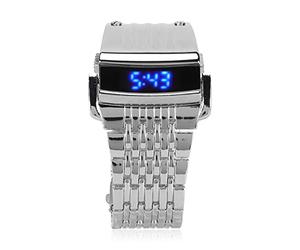 KIMISS Vistelo Electrónico de Aleación Digital LED - Release Rápido Los Hombres de Moda Ratch Daily Business, Versátil de Aleación, Relojes de Pulsera (Luz Azul Plateada LED)